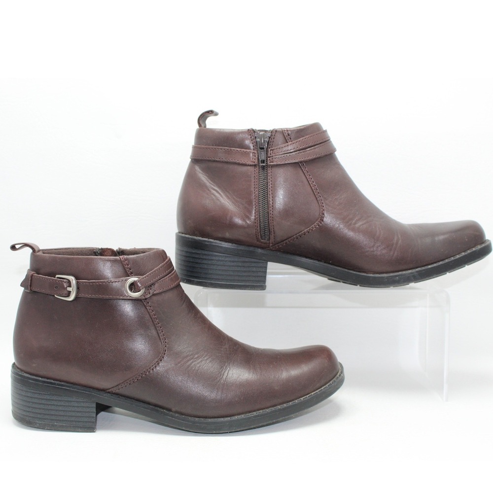 Clarks Womens 72886 Brown Leather Ankle‎ Boots Side Zip Buckle Strap 9.5M